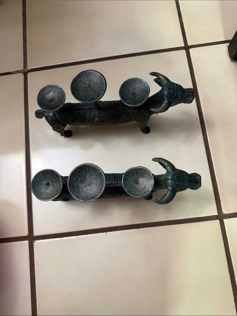 Antique-Style Patina Green Ceramic Bull Wall Candle Holder